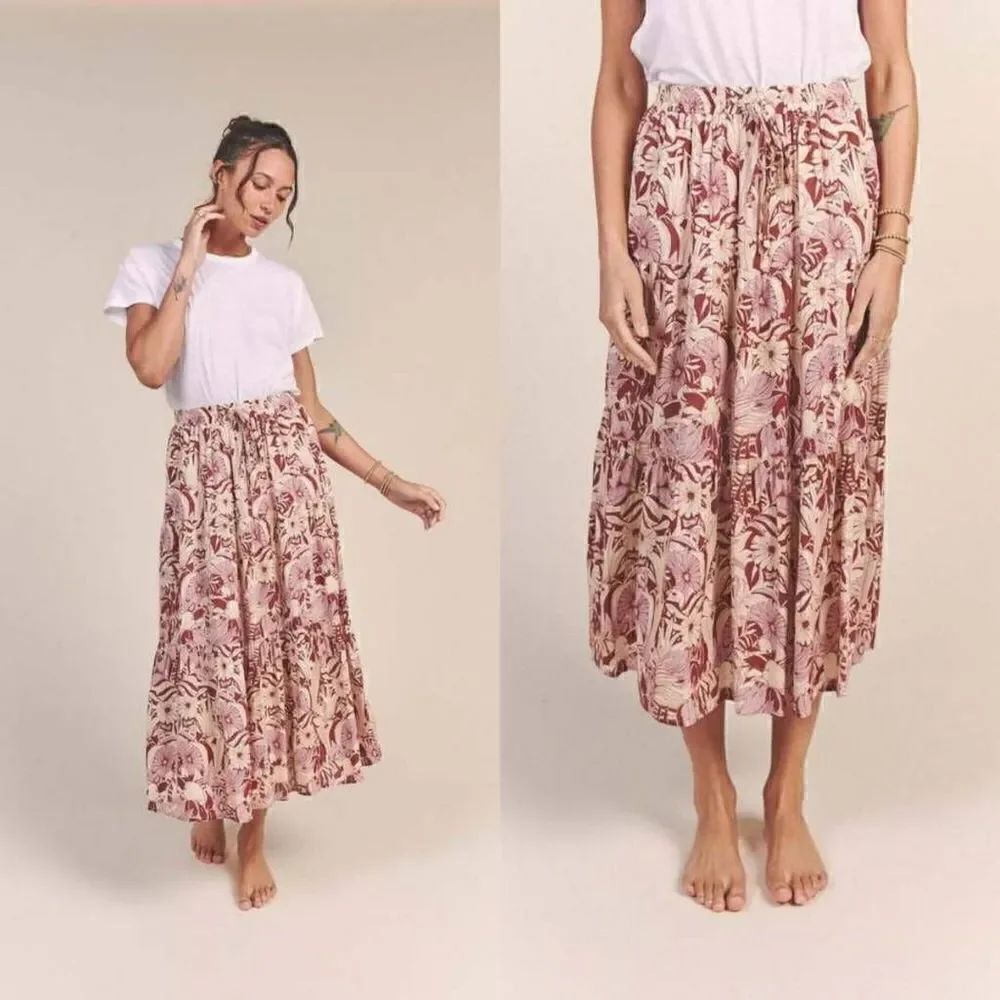 TROVATA Bird of Paradise Makena Skirt, Canela Palm S $278 NWOT